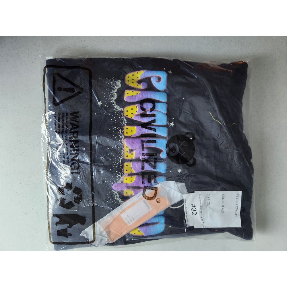 Civilized Psychedelic Dreaming Hoodie Black Graphic Skeleton Y2K NWT Men's XL - Picture 10 of 10